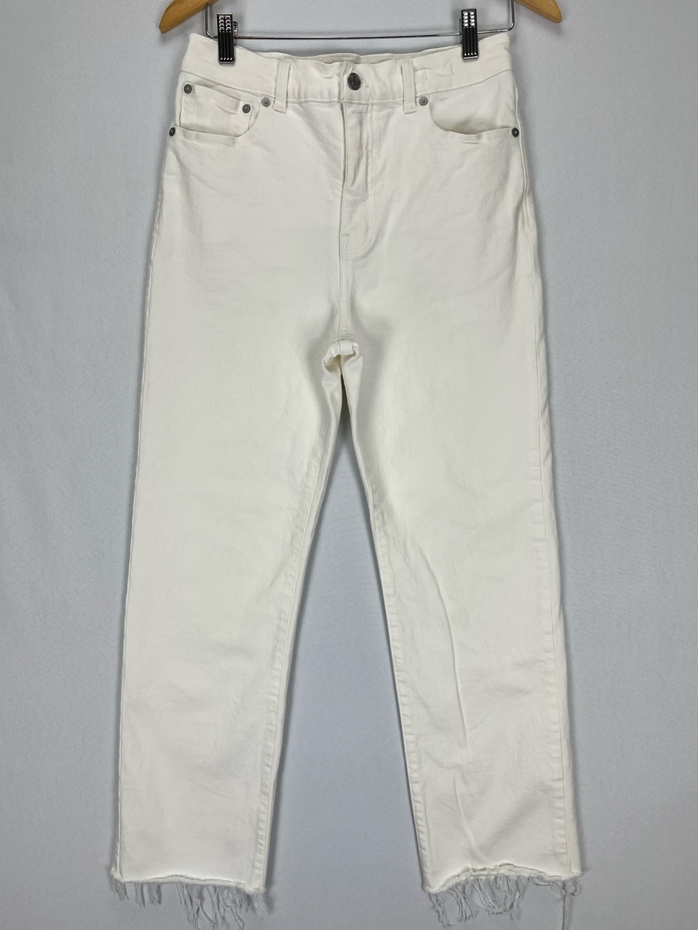 Madewell High-Rise White Jeans Women’s Size 27 Denim Frayed Hem Straight Leg